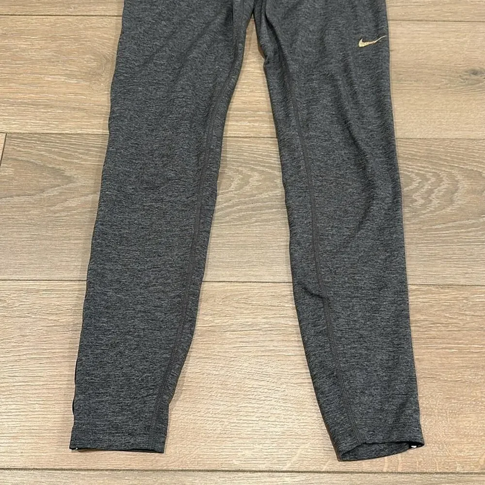NIKE PRO Gray Warm Dri-Fit Mid Rise Gold Glitter Active‎ Yoga Leggings Size XS